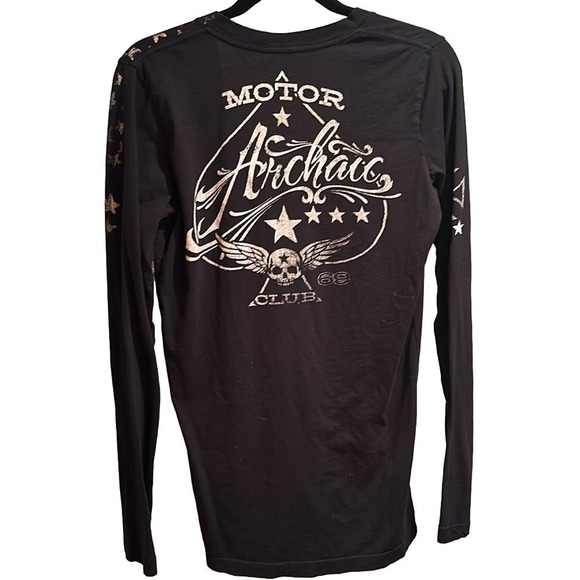 Archaic Women’s Black long sleeved T-shirt Flag graphic Size XL - Picture 5 of 5